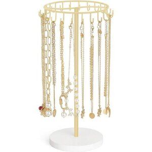 Gold Metal Necklace Holder Jewelry Stand Organizer with 22 Hooks Storage
